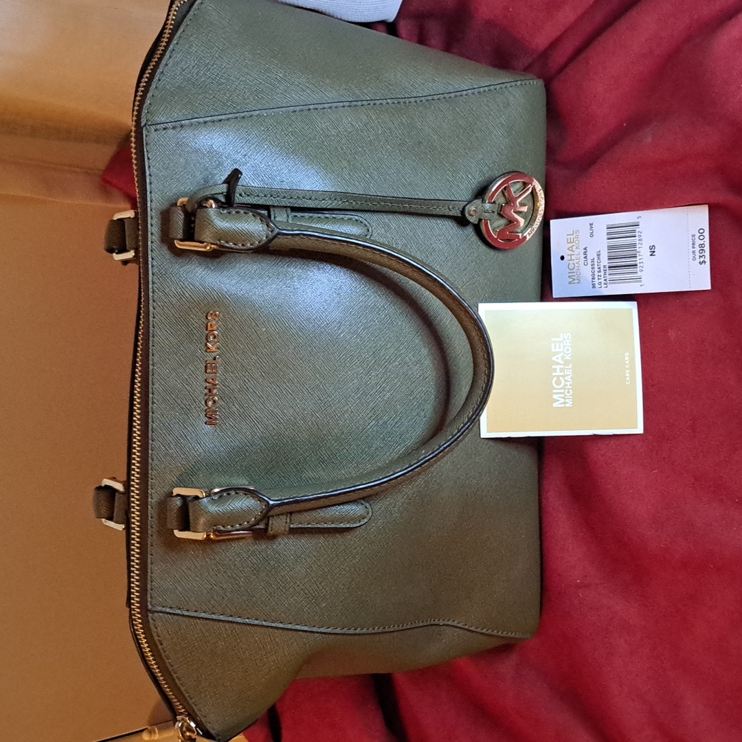 Michael Kors Ciara Olive Green Leather Satchel Or Crossbody Guc